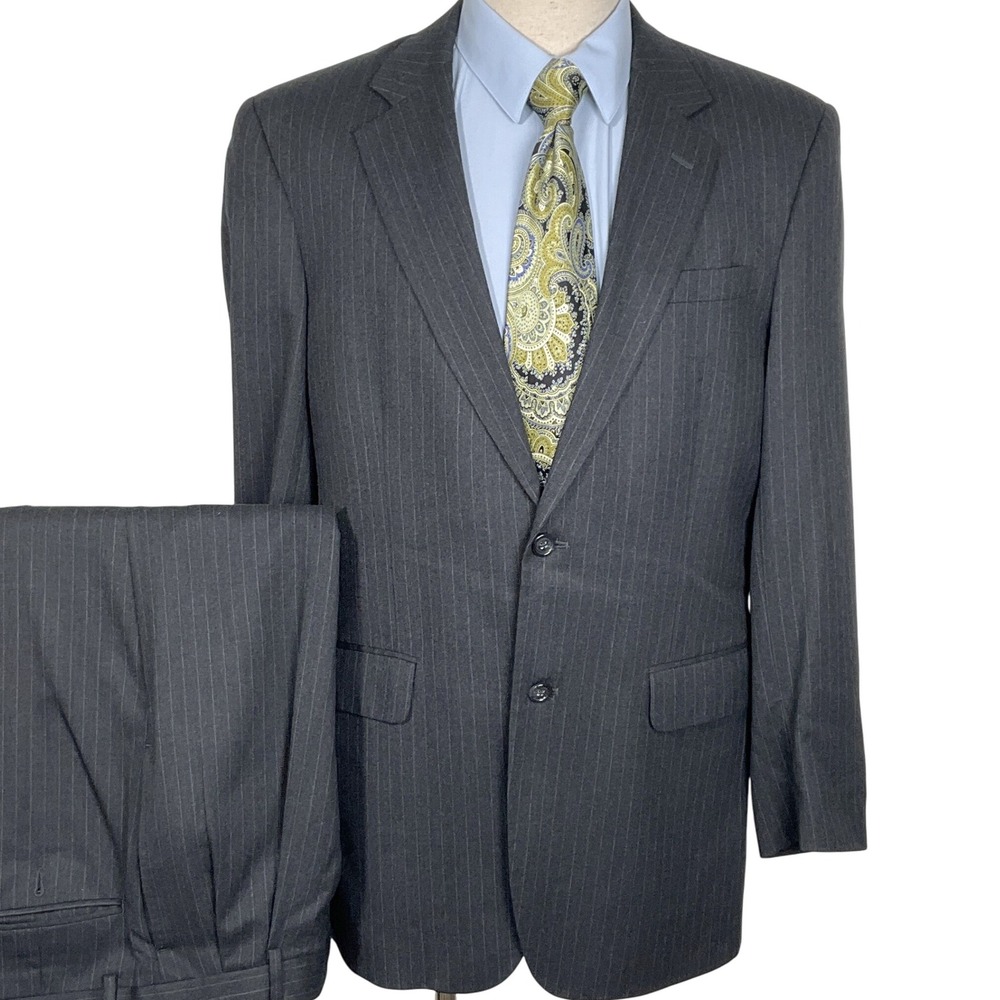 Jos. A. Bank Suit Men 41L 34W 30.5LGray Flannel Pinstripe Classic Cashmere